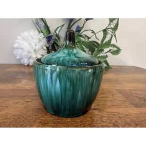 Blue Mountain Pottery Covered Sugar Bowl Vintage Canadian Green Drip Glaze Retro